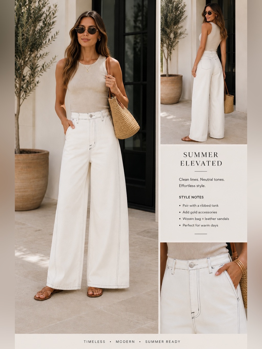 Wide Leg High-Rise White Jeans